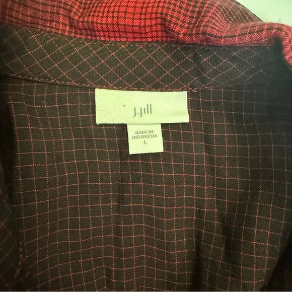 J Jill Plaid Button Front Tunic Top Red Long Sleeve Spread Collar - Picture 6 of 6